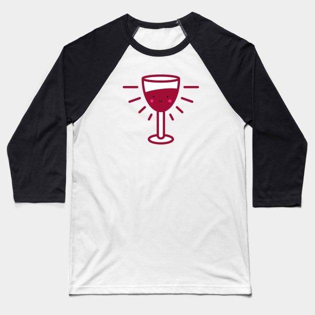 Kawaii Red Wine Glass Baseball T-Shirt by designminds1